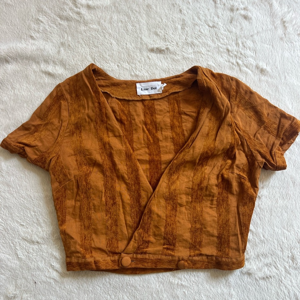 Line & Dot Brown Wrap Crop Blouse